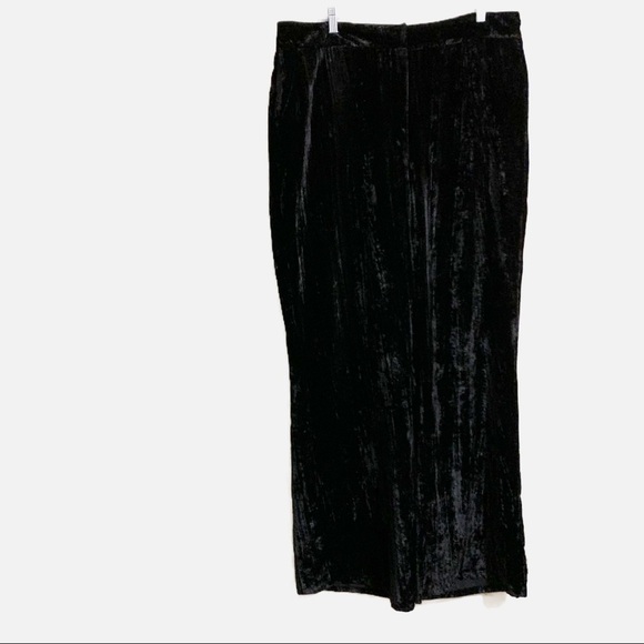 Good American Hi -Waist Wide Leg Crinkle Black Velvet pants. Size 5 (2XL) NWOT - Picture 1 of 10